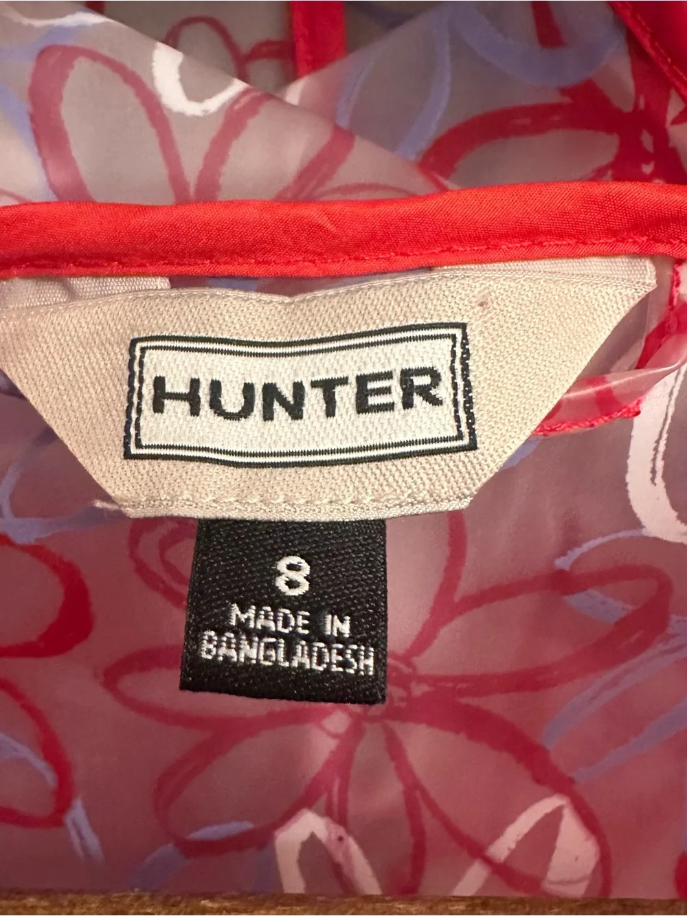 HUNTER Kids Red White Floral Transparent Raincoat Jacket Youth Girls 8